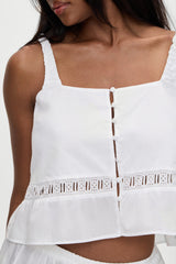 Airy Poplin Buttoned Top - White