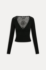 Arlo Crochet Knit Sweater - Black