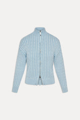 Bea Cable Knit Zip Up Sweater - Daydream