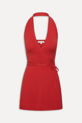 Evening Halter Wrap Mini Dress - Cherry