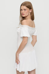Aura Off The Shoulder Mini Dress - Coconut Cream
