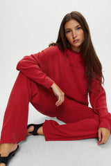 Emma Thermal Low Rise Pants - Strawberry Red