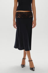 Harper Satin Midi Skirt - Black