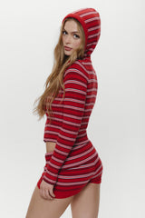 Heritage Zip Up Knit Hoodie - Strawberry Stripe