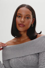 Jazz Off The Shoulder Knit Sweater - Cloud Cover