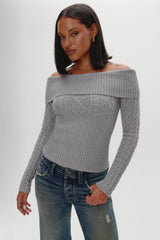 Jazz Off The Shoulder Knit Sweater - Cloud Cover