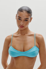 Lane Satin Bandeau Bikini Top - Cyan Shine