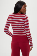 Lenon Button Up Knit Sweater - Collegiate Stripe