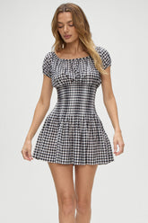 Sadie Gingham Mini Dress - Black Gingham