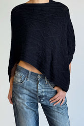 Aspen Cotton Knit Poncho - Black