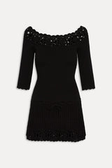 Kaia Crochet Knit Mini Dress - Black