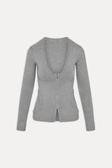 Sienna Zip Up Knit Sweater - Cloud Cover