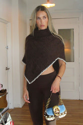Windswept Cotton Knit Poncho - Chocolate Brown