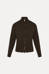 Bea Cable Knit Zip Up Sweater - Chocolate Brown