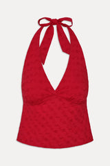 Cora Eyelet Halter Top - Red Rose