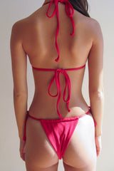 Tia Ribbed String Bikini Bottom - Crimson