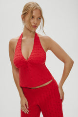 Cora Eyelet Halter Top - Red Rose