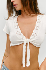 x Paige Lorenze Eternity Crochet Front Tie Blouse - White Chapel