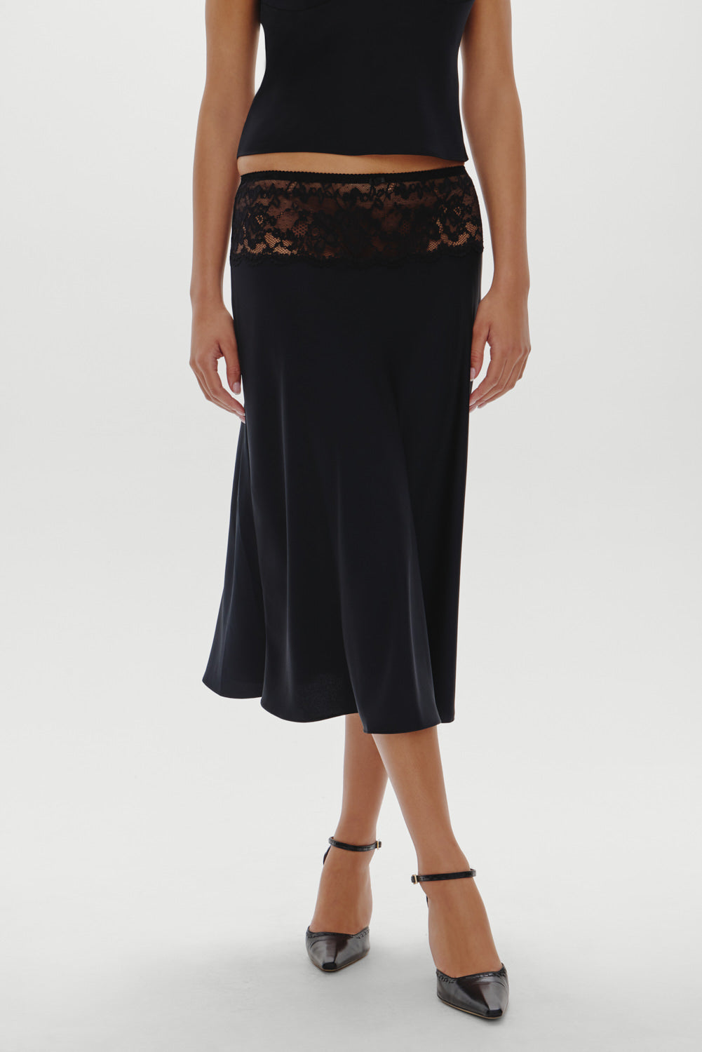 Harper Satin Midi Skirt - Black