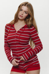 Heritage Zip Up Knit Hoodie - Strawberry Stripe