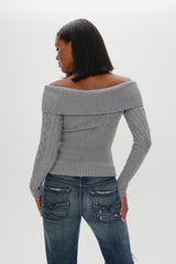 Jazz Off The Shoulder Knit Sweater - Cloud Cover