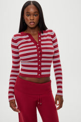 Lenon Button Up Knit Sweater - Collegiate Stripe
