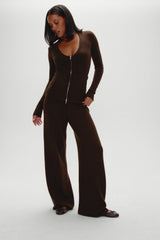 Sienna Zip Up Knit Sweater - Chocolate Brown