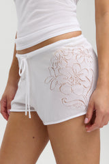 Sophie Knit Mini Shorts - White Hibiscus