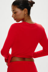 Whisper Long Sleeve Wrap Top - Cherry