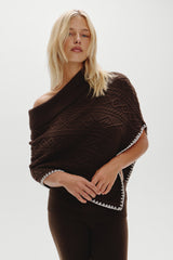 Windswept Cotton Knit Poncho - Chocolate Brown
