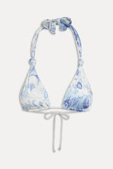 Kealy Satin Halter Bikini Top - Fleur de Bleu