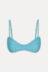 Lane Satin Bandeau Bikini Top - Cyan Shine