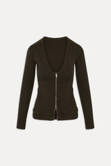 Sienna Zip Up Knit Sweater - Chocolate Brown