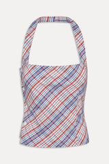 Sterling Cotton Wrap Halter Top - Americana Plaid
