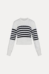 Varsity Striped Cable Knit Sweater - Ivory