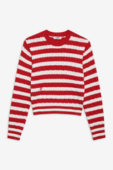 Varsity Cable Knit Sweater - Heartstrings Stripe